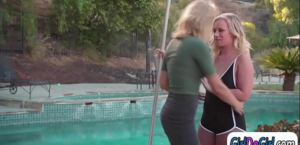  Blonde wife cheats with the hot poolgirl and facesitting her